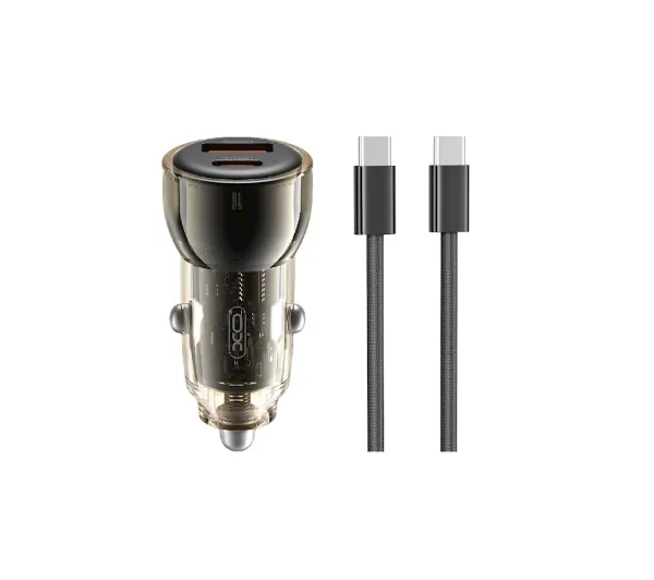 XO CC60 USB-A USB-C 60W Czarny + Kabel USB-C do USB-C