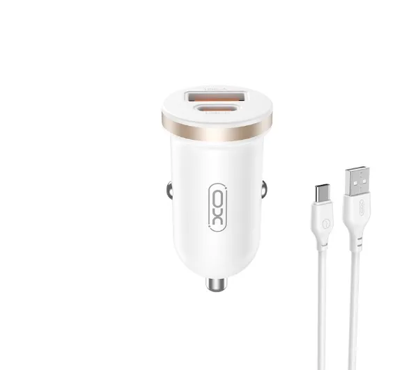 XO CC56 USB-A USB-C 30W Biały + Kabel USB-A do USB-C