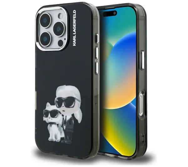 Karl Lagerfeld IML Aquarelle Karl & Choupette & Logo do iPhone 16 Pro Czarny