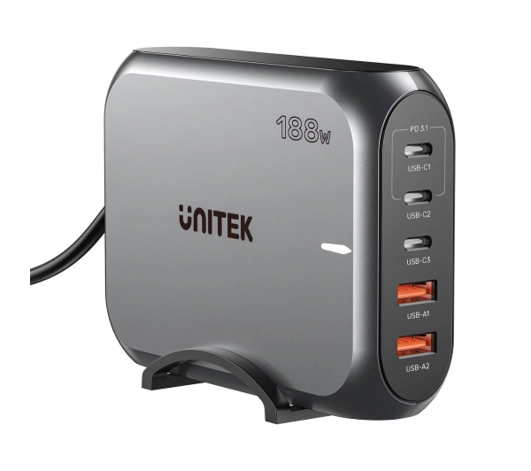 Unitek Szybka ładowarka sieciowa 2xUSB-A 3xUSB-C GAN 188W