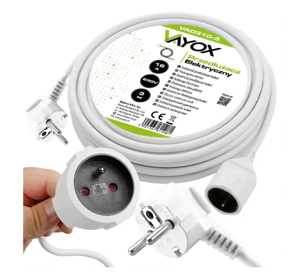 Vayox VA0310-3 1 gniazdo 3m Biały