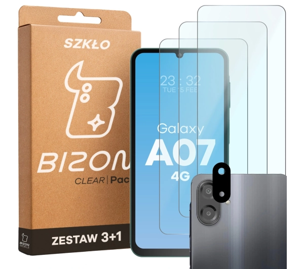 Bizon Szkło + szybka na aparat Glass Clear Pack do Galaxy A07 3 sztuki