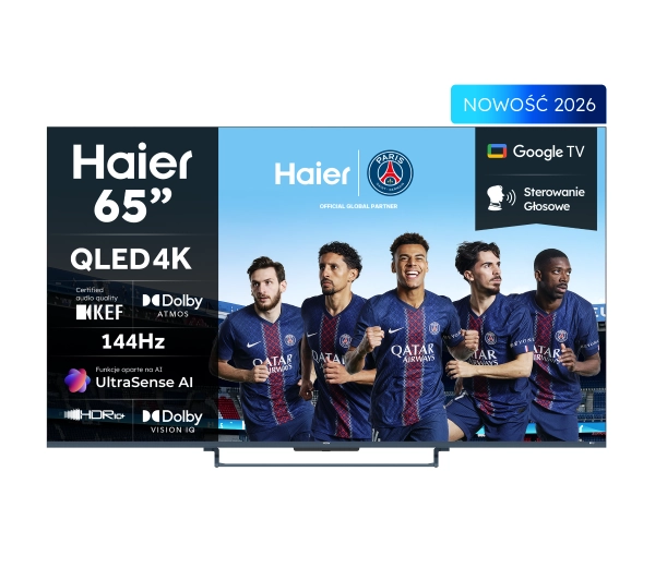 Haier H65S90GUX  65" QLED 4K 144 Hz GoogleTV Funkcje AI Dolby Vision Dolby Atmos HDMI 2.1 DVB-T2
