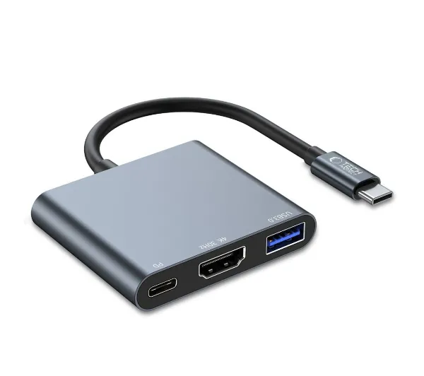 Tech-Protect V1 3w1 USB-A 3.0 USB-C PD 100W HDMI 4K 30Hz Szary