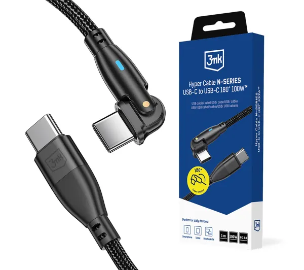 3mk Hyper Cable N-SERIES PD3.0 20V/5A USB-C do USB-C 1m 100W Czarny