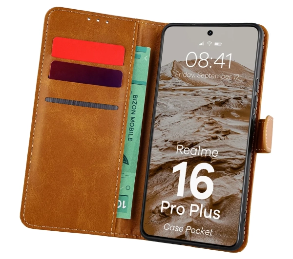 Bizon Case Pocket do Realme 16 Pro Plus 5G Brązowy