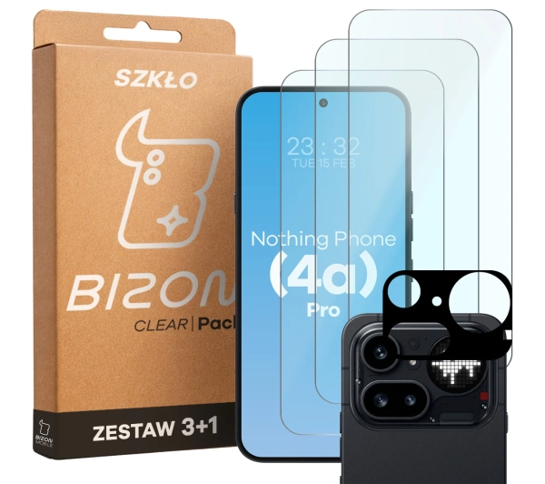 Bizon 3x Szkło + szybka na aparat Glass Clear Pack do Nothing Phone 4a Pro