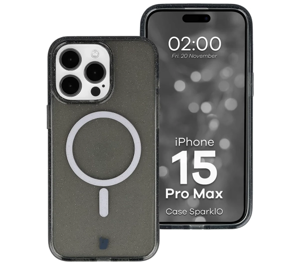 Bizon Case SparklO do iPhone 15 Pro Max Przezroczysto-Czarne z Brokatem