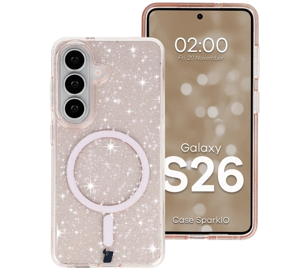 Bizon Case SparklO do Galaxy S26 Przezroczysto-Jasnopomarańczowe Z Brokatem