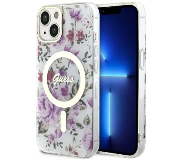 Guess Hardcase Flower MagSafe do iPhone 14 / 15 Przezroczysty