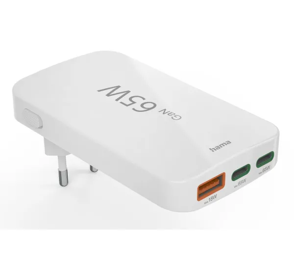 Hama 125144 GaN Składana 2×USB-C 1×USB-A 65W Biały