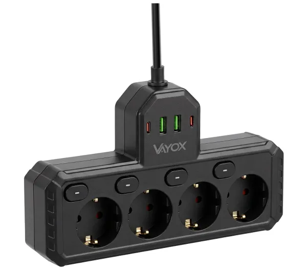 Vayox VA0469B-2 2x USB-A 2x USB-C 4 gniazda 2m Czarny
