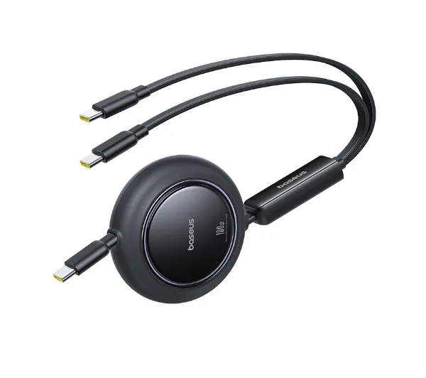 Baseus Free2Pull 2w1 USB-C do 2x USB-C 100W 1,2m Czarny