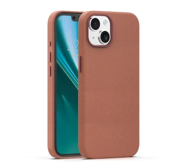 Obudowa do iPhone 14 brązowa Etteri klasyczna mikrofibra dopasowana slim
