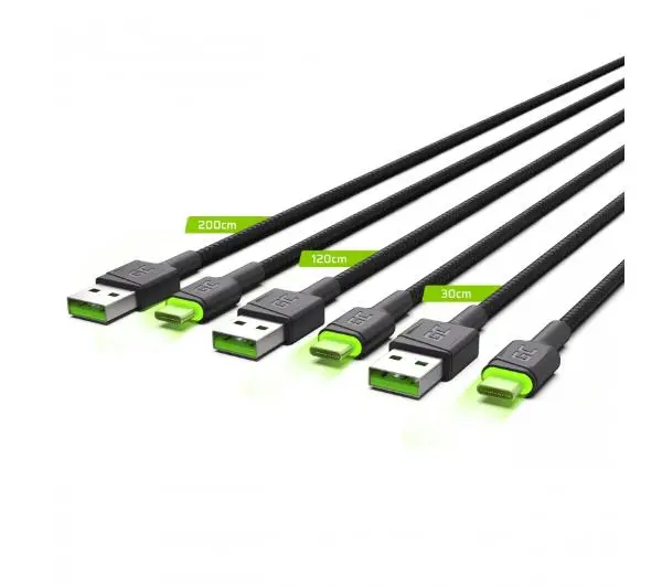 Kabel USB - USB-C GREENCELL 0.3 m/1.2 m/2 m
