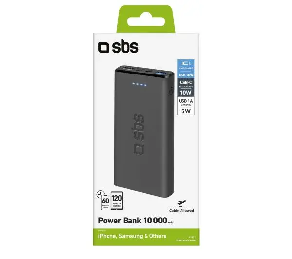 SBS TTBB10000FASTK 10000mAh USB-C + micro USB 10W Czarny