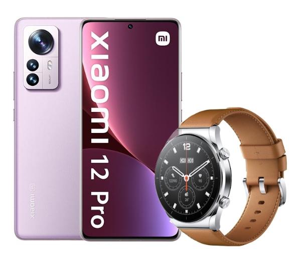 smartfon Xiaomi 12 Pro 12/256GB (purpurowy) + smartwatch Watch S1 GL (srebrny)