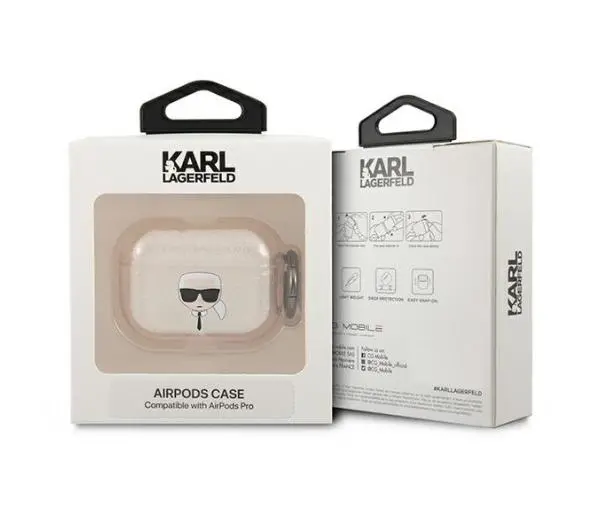 Karl Lagerfeld KLAPUKHGD Glitter Karl`s Head AirPods Pro Cover Złoty