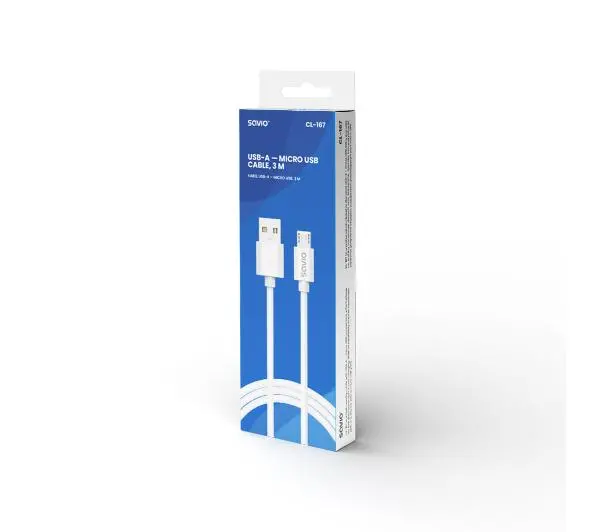 Savio USB-A-MICRO USB CL-167 2A 3m Biały