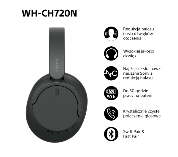 Sony WH-CH720N ANC Nauszne Bluetooth 5.2 Czarny - ⚡ EURO HIT CENOWY! ⚡ - Kup na Raty - RRSO 0%