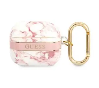 Guess Marble Strap Collection do AirPods 3 Różowo-biały