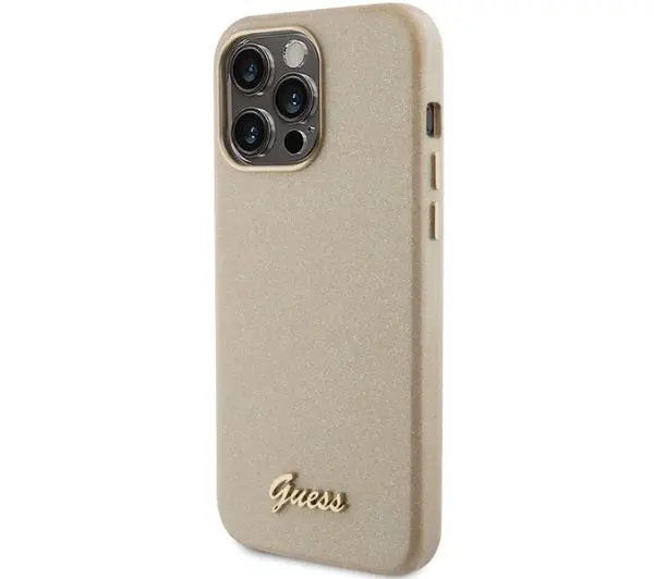 Guess Glitter Glossy Script GUHCP15LPGMCSD do iPhone 15 Pro Beżowy