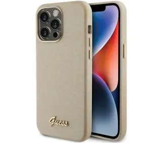 Guess Glitter Glossy Script GUHCP15LPGMCSD do iPhone 15 Pro Beżowy