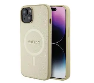 Guess Saffiano MagSafe GUHMP15SPSAHMCB do iPhone 15 Złoty
