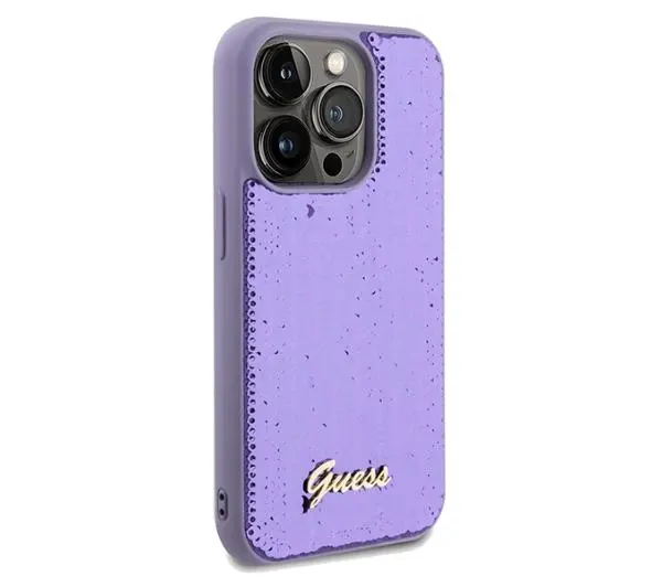 Guess Sequin Script Metal GUHCP14XPSFDGSU do iPhone 14 Pro Max Fioletowy