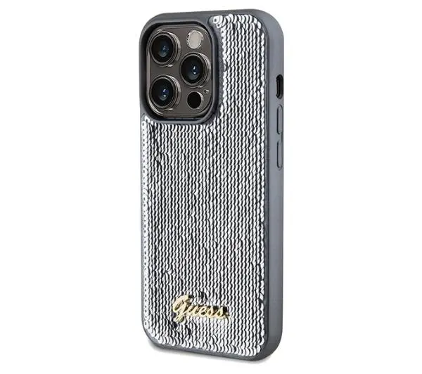 Guess Sequin Script Metal GUHCP14XPSFDGSS do iPhone 14 Pro Max Srebrny