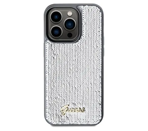Guess Sequin Script Metal GUHCP14XPSFDGSS do iPhone 14 Pro Max Srebrny