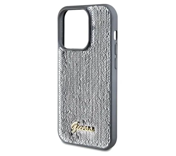 Guess Sequin Script Metal GUHCP14XPSFDGSS do iPhone 14 Pro Max Srebrny