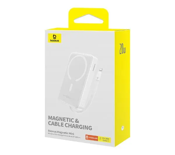 Baseus P10022109223-00 Magnetic Mini 10000mAh 20W MagSafe z kablem Lightning Biały