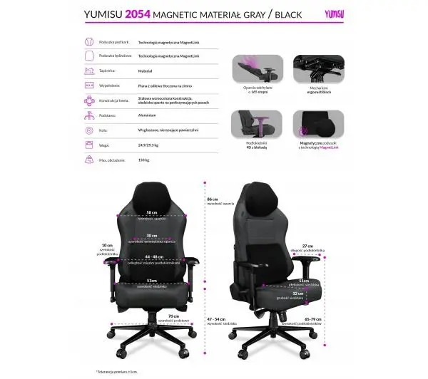 Yumisu 2054 Magnetic Materiał Biurowy do 150kg Tkanina Szaro-czarny - Kup na Raty - RRSO 0%
