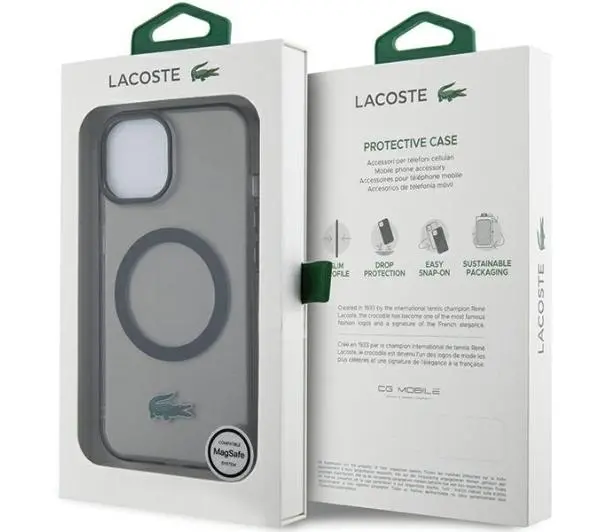 Lacoste LCHMP15MULOK Hardcase Transparent MagSafe do iPhone 15 Plus Czarny