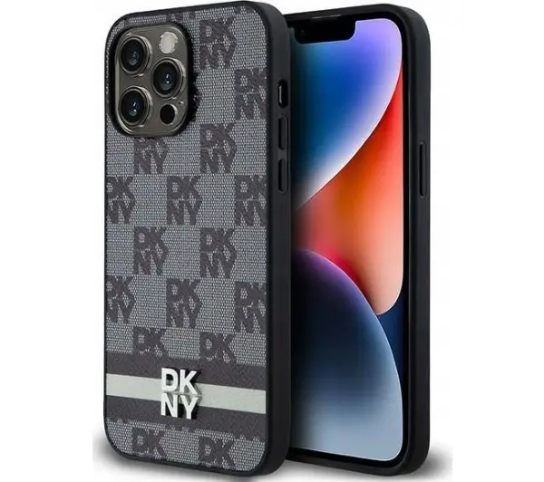 Etui DKNY Leather Checkered Mono Pattern & Printed Stripes do Apple iPhone 14 Pro Max Czarny