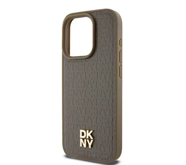 DKNY Hardcase Leather Pattern Metal Logo MagSafe DKHMP14LPSHRPSW do iPhone 14 Pro Brązowy
