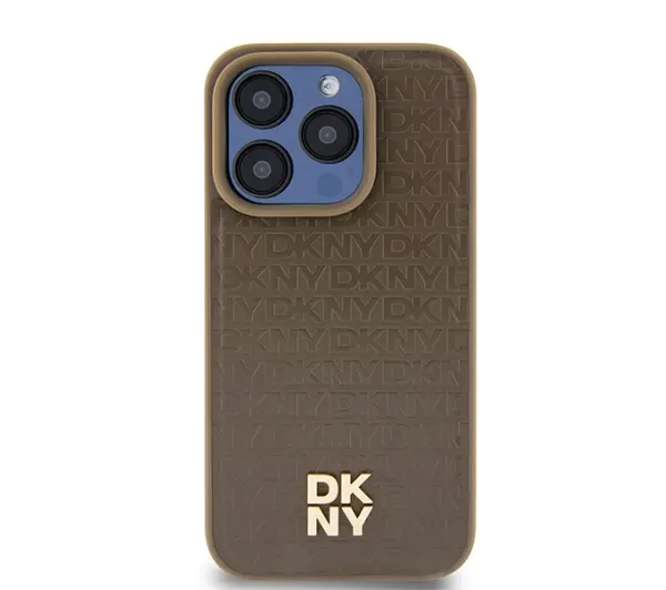 DKNY Hardcase Leather Pattern Metal Logo MagSafe DKHMP14LPSHRPSW do iPhone 14 Pro Brązowy