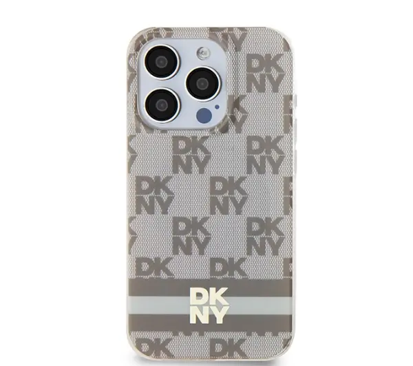 DKNY IML Checkered Mono Pattern & Printed Stripes MagSafe do iPhone 15 Pro Max Beżowy