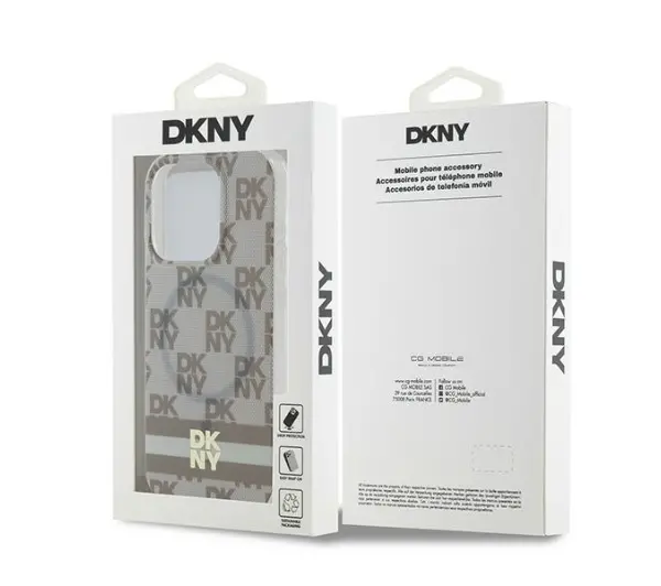 DKNY IML Checkered Mono Pattern & Printed Stripes MagSafe do iPhone 15 Pro Max Beżowy