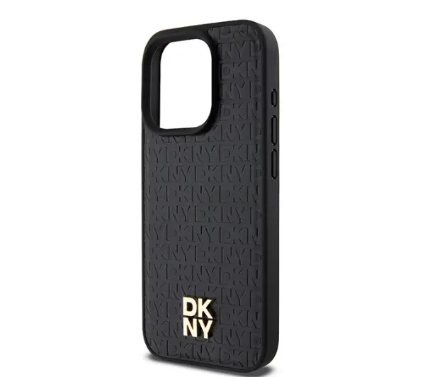 DKNY Leather Pattern Monogram Metal Logo MagSafe do iPhone 15 Pro Czarny