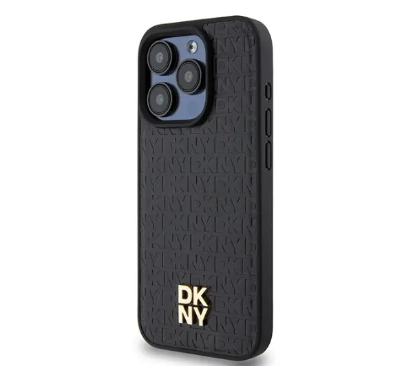 DKNY Leather Pattern Monogram Metal Logo MagSafe do iPhone 15 Pro Czarny