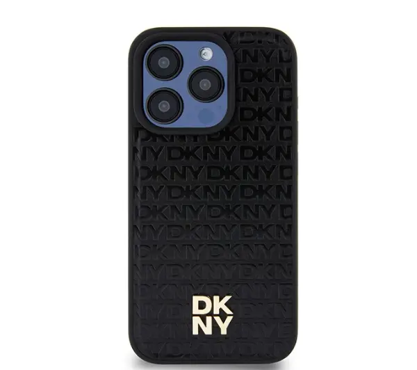 DKNY Leather Pattern Monogram Metal Logo MagSafe do iPhone 15 Pro Czarny