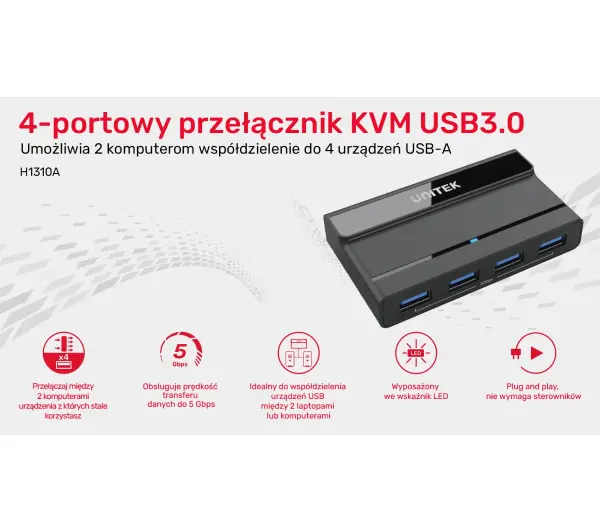 Unitek H1310A  4x USB-A 5Gbps Aktywny
