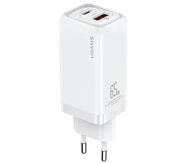 USAMS T45 USB-C+USB 65W PD Super SI Biały