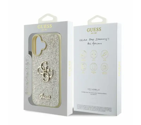 Guess Fixed Glitter Big 4G do iPhone 16 Plus Złoty
