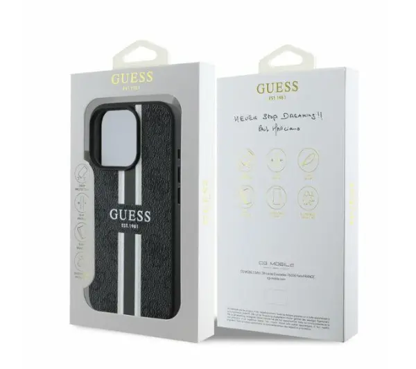 Guess 4G Printed Stripes do iPhone 16 Pro Czarny
