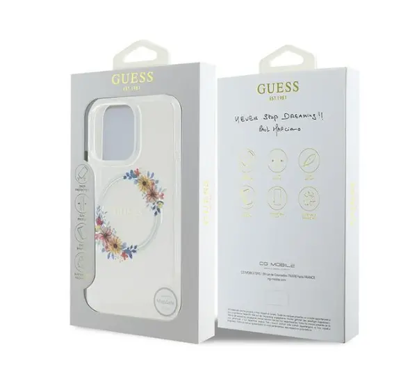Guess hardcase IML Flowers Wreath MagSafe do iPhone 16 Pro