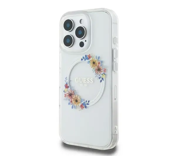 Guess hardcase IML Flowers Wreath MagSafe do iPhone 16 Pro