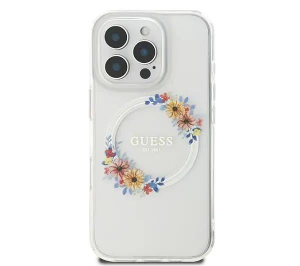 Guess hardcase IML Flowers Wreath MagSafe do iPhone 16 Pro